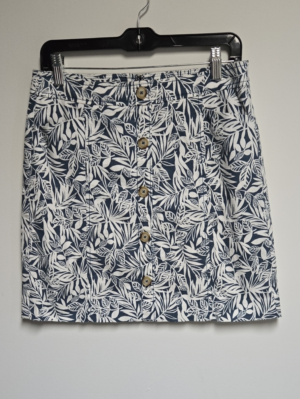 LOFT Navy and White Leaf-Print Button Front Mini Skirt